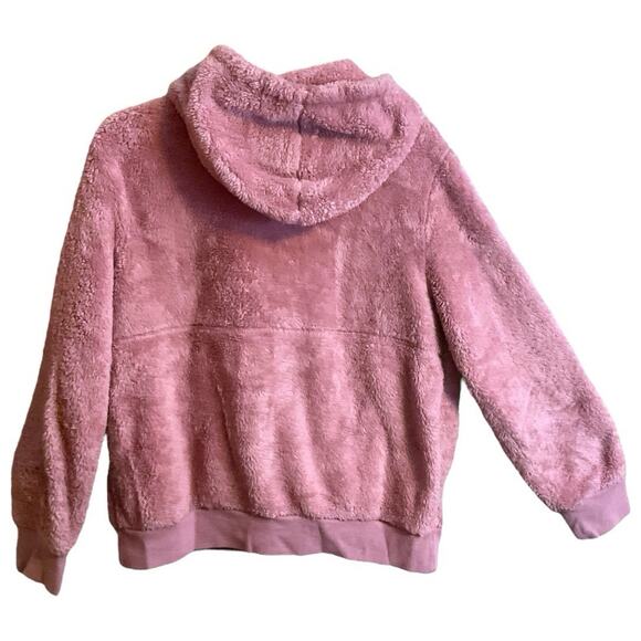 Old Navy Women's Pink Plush Sherpa Faux-Fur 1/2-Zip Hoodie SZ M Kangaroo Pocket - Picture 7 of 7